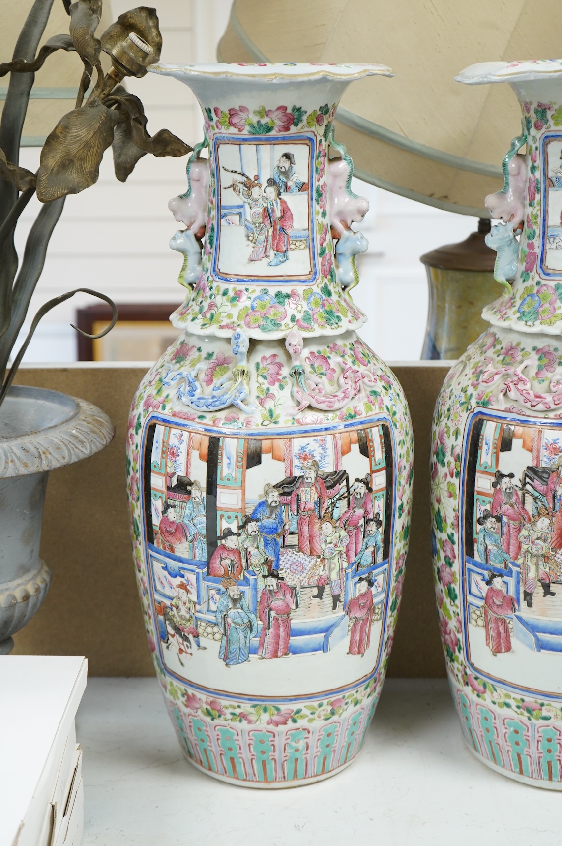 A large pair of 19th century Chinese famille rose vases, 61cm